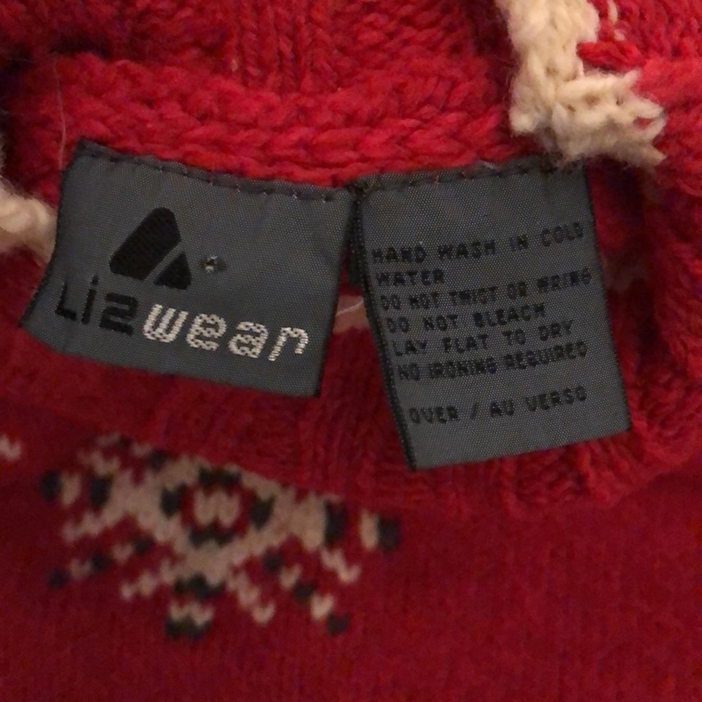 Liz Claiborne Lizwear Vintage Red Snowflake Christmas Sweater Shoulder Pads - Picture 6 of 8